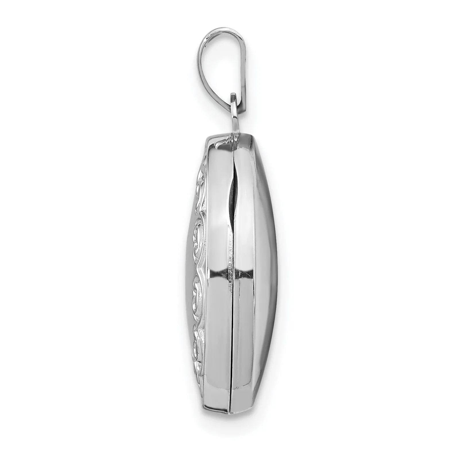 14K White Gold 17MM Oval Embossed Border Locket