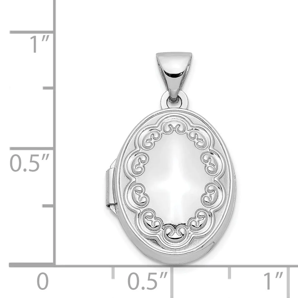 14K White Gold 17MM Oval Embossed Border Locket