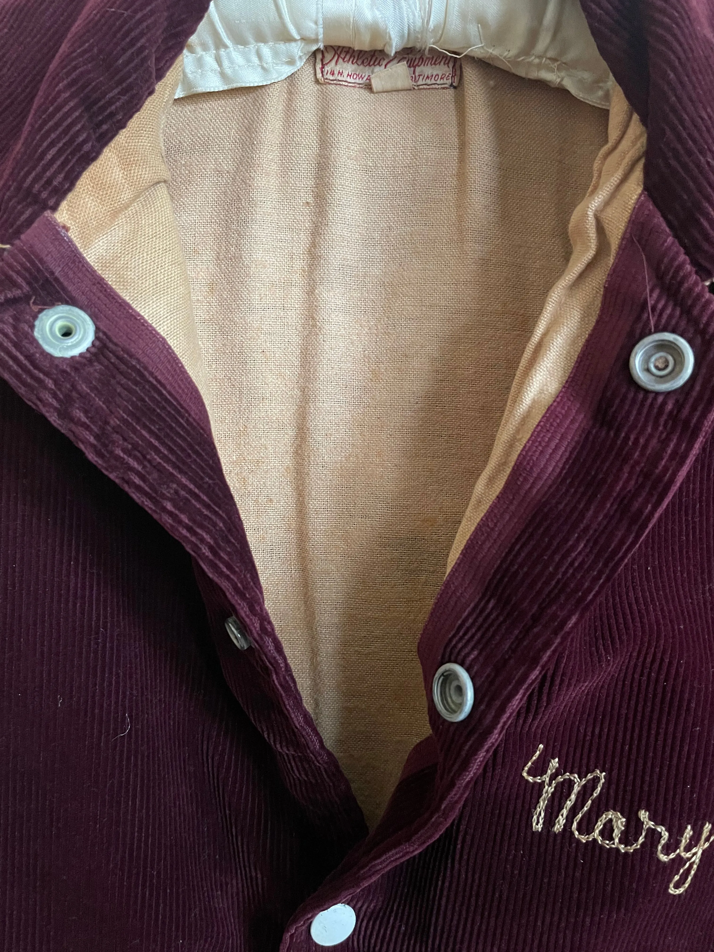 1930s/1940s 'Mary' Margaret Brent High School Corduroy Varsity Sportswear Jacket