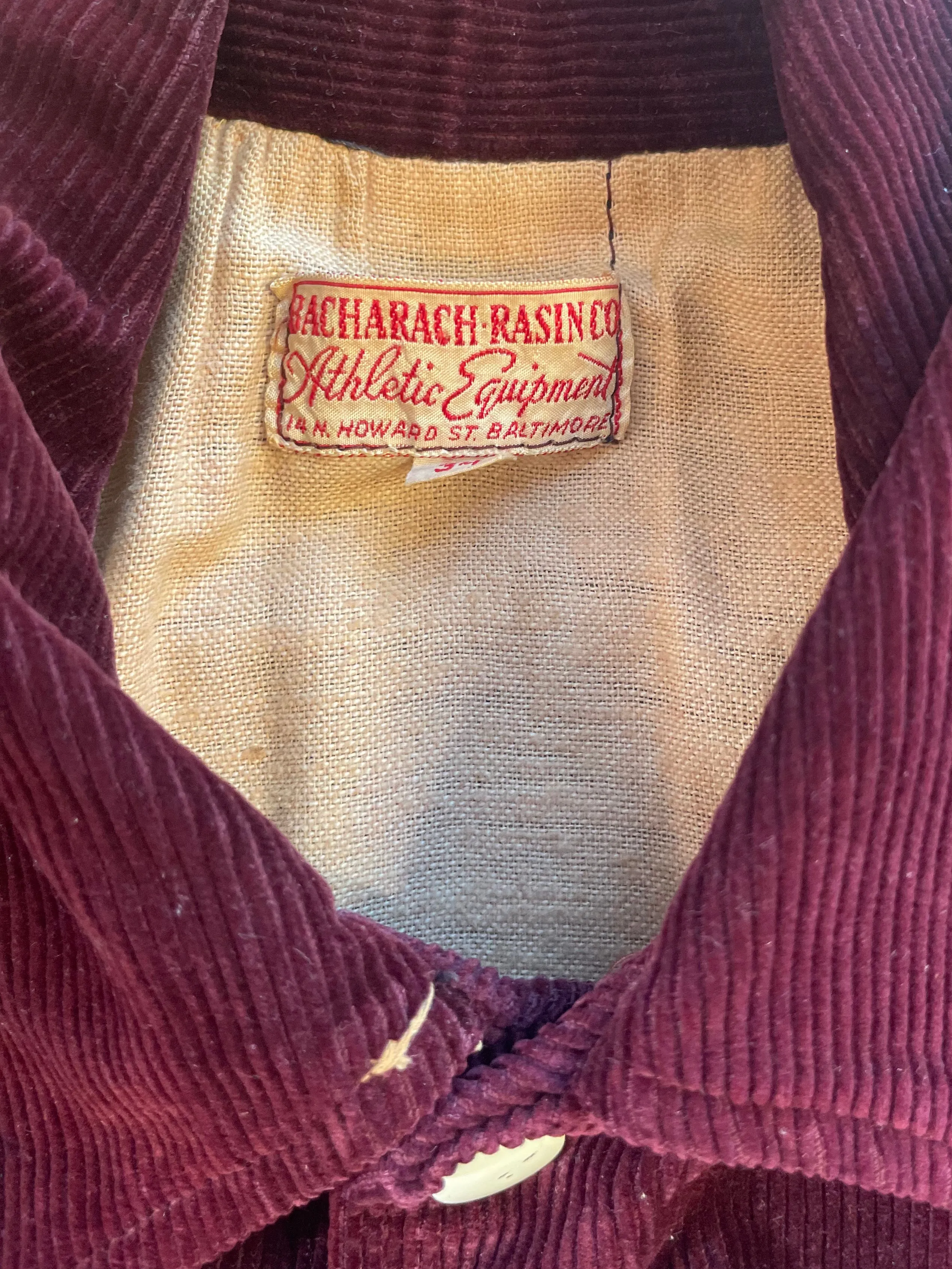 1930s/1940s 'Mary' Margaret Brent High School Corduroy Varsity Sportswear Jacket