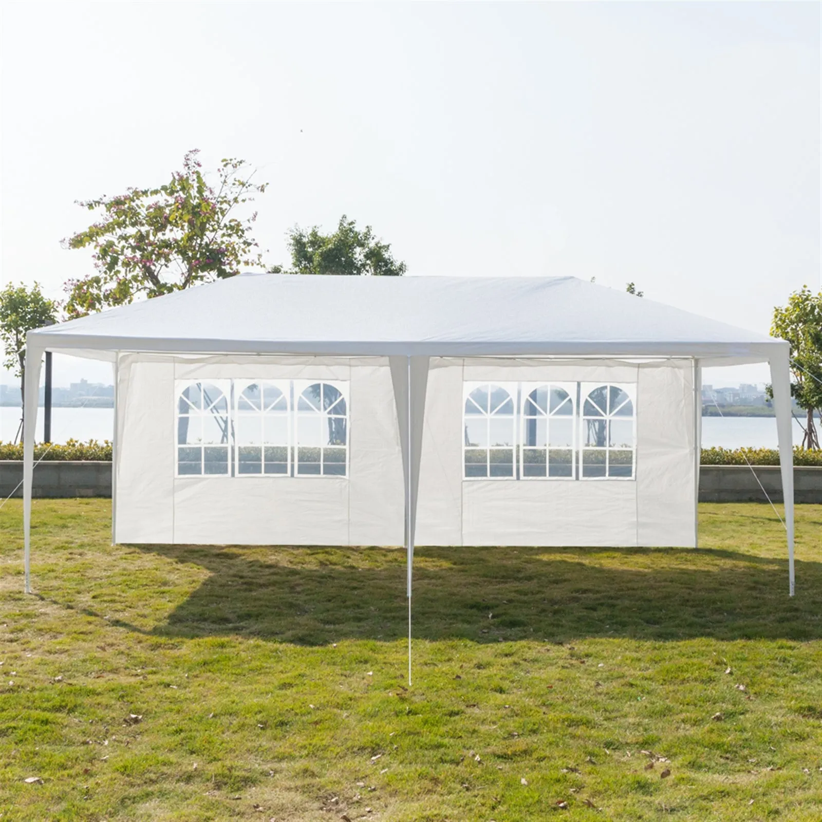 3 x 6m Six Sides Two Doors Waterproof Tent with Spiral Tubes White **