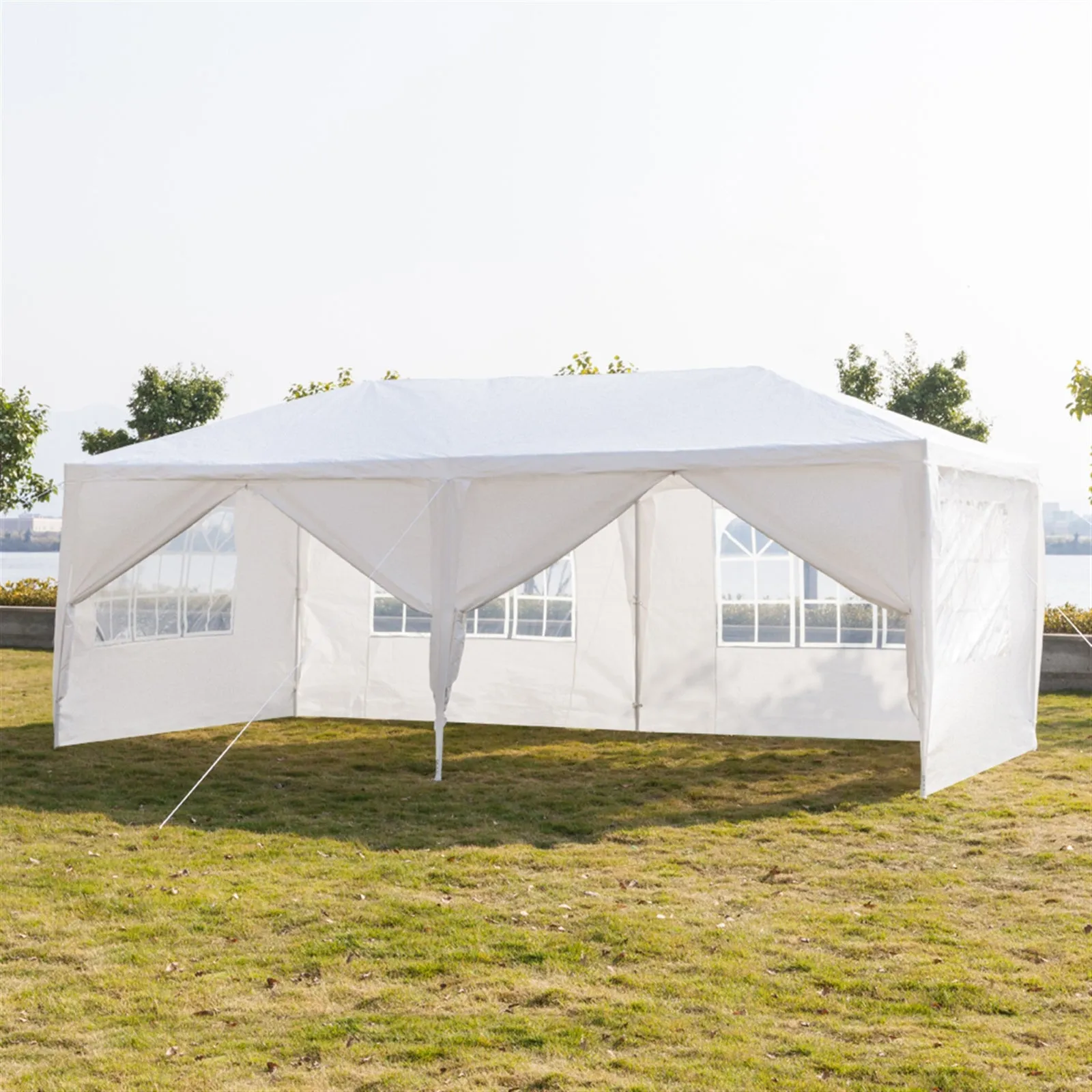 3 x 6m Six Sides Two Doors Waterproof Tent with Spiral Tubes White **