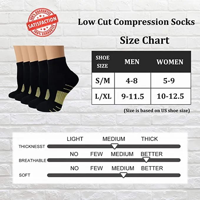 5-Pairs Black Athletic Ankle Low Cut Compression Socks | Actinput