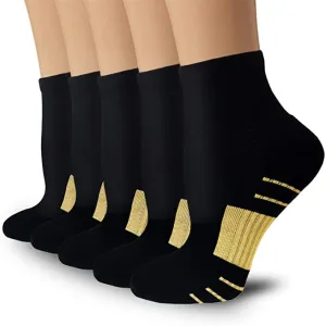 5-Pairs Black Athletic Ankle Low Cut Compression Socks | Actinput