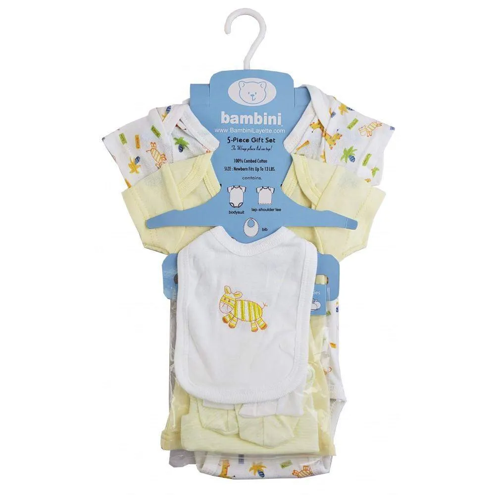 5-Piece Pastel Interlock Short Sleeve Bunny and Giraffe (NB)