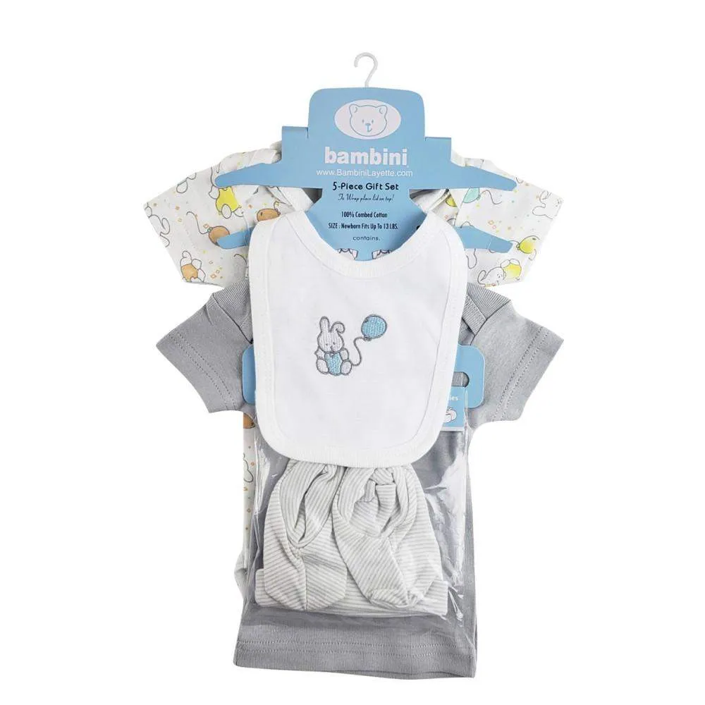 5-Piece Pastel Interlock Short Sleeve Bunny and Giraffe (NB)