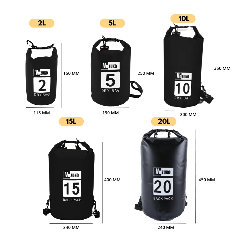 5L to 30L Dry Bag Waterproof Bag Large Capacity 500D PVC Drum Type Lightweight Outdoor Soft Material for Pool Beach Camping
