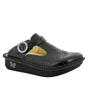 Alegria Classic Black Embossed Rose Clog