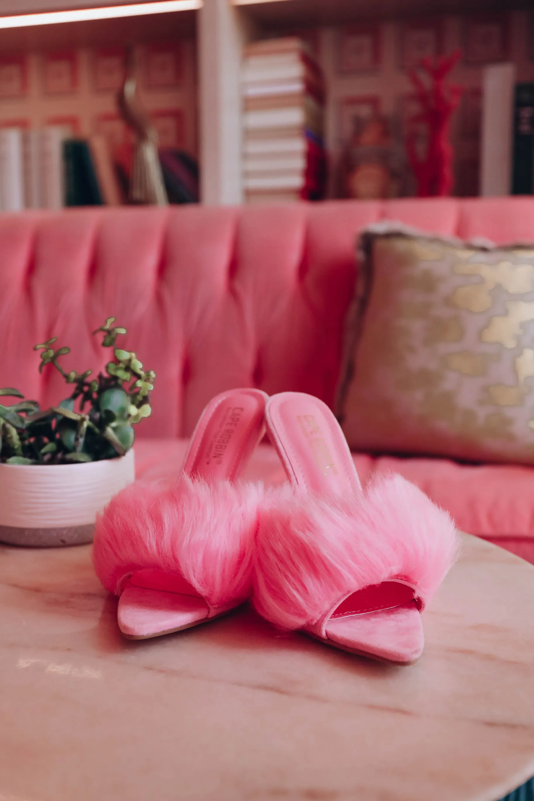 Annalise Fur Slip On Heel - Pink- FINAL SALE