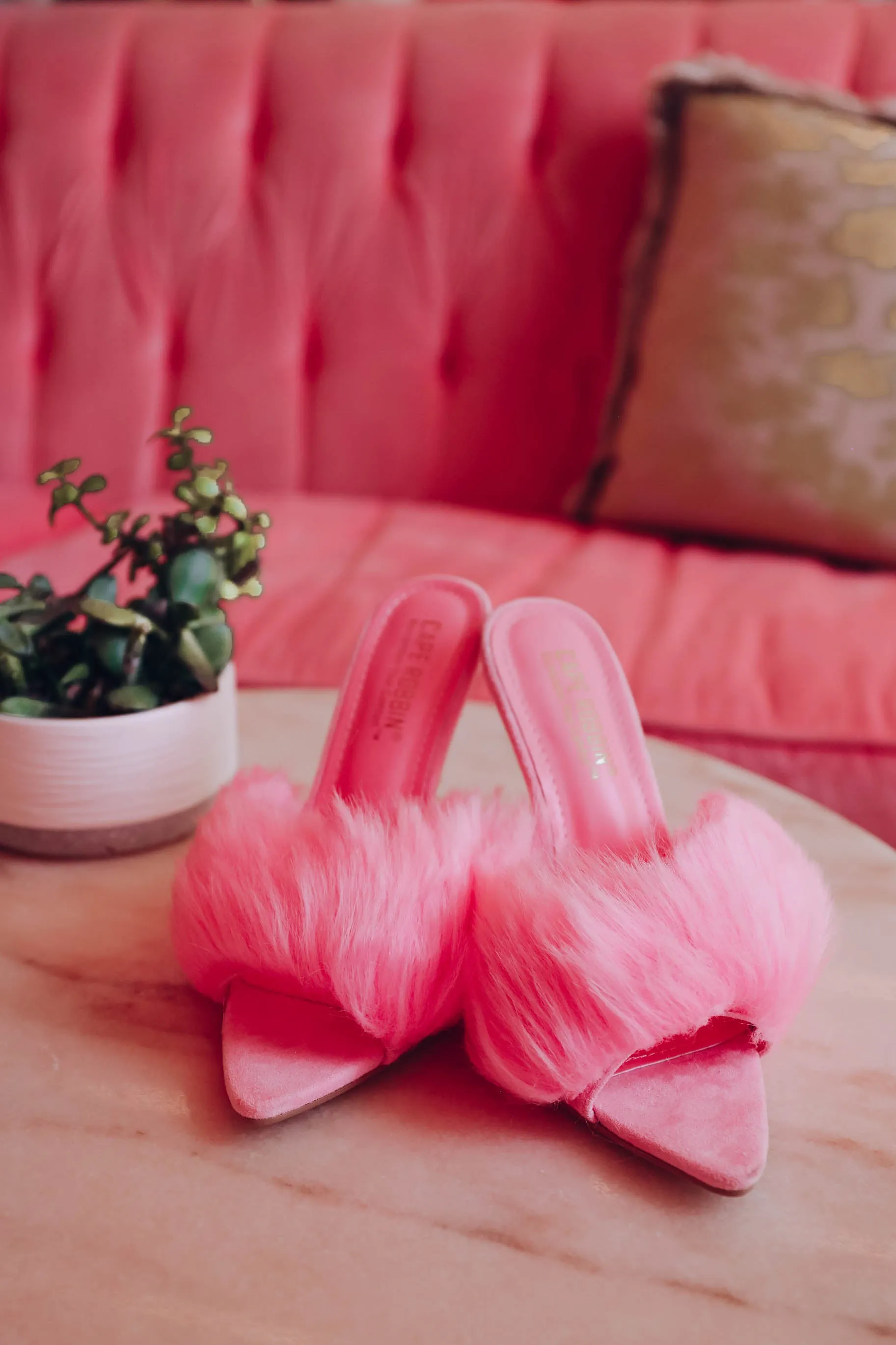 Annalise Fur Slip On Heel - Pink- FINAL SALE