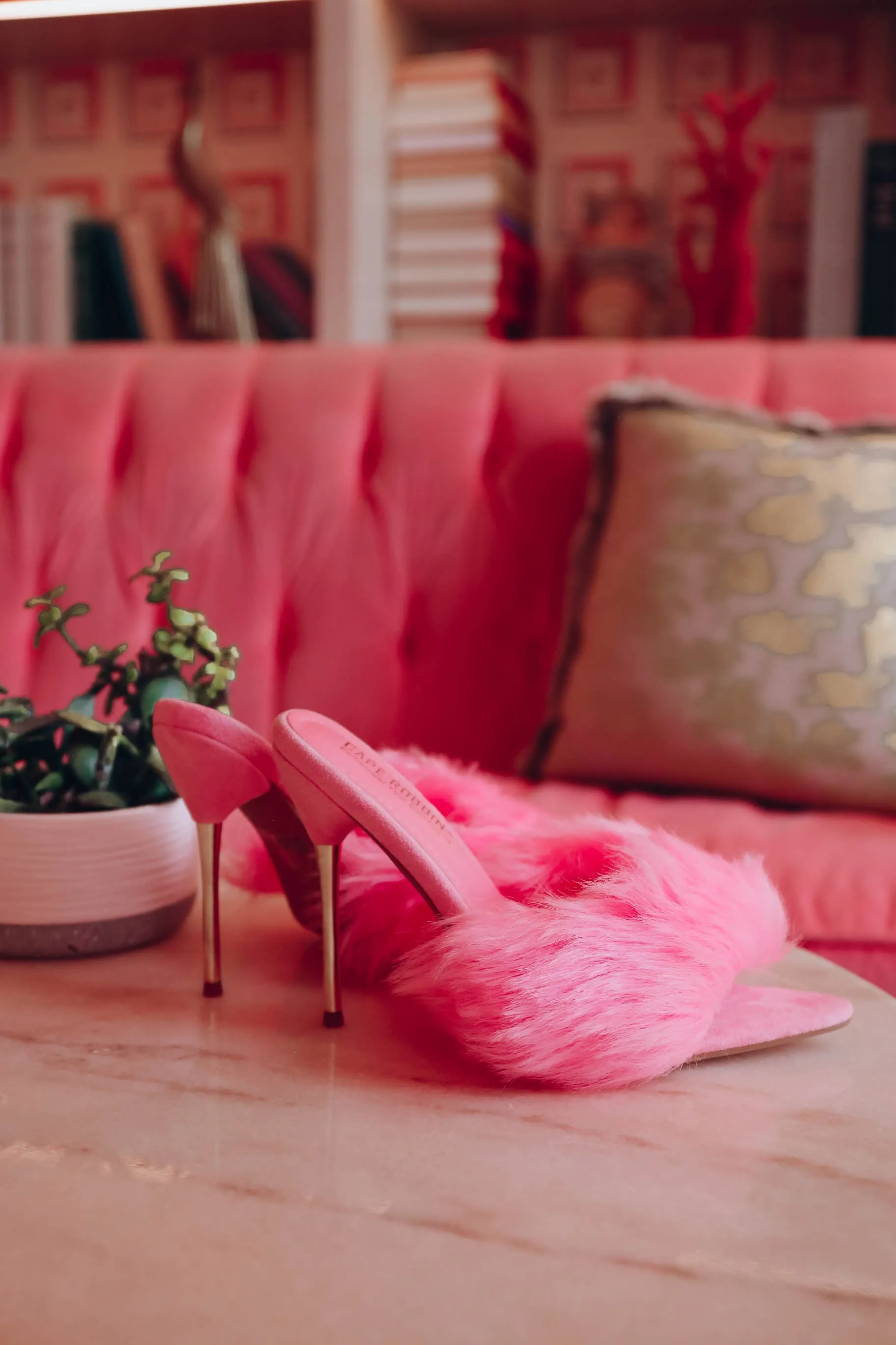 Annalise Fur Slip On Heel - Pink- FINAL SALE
