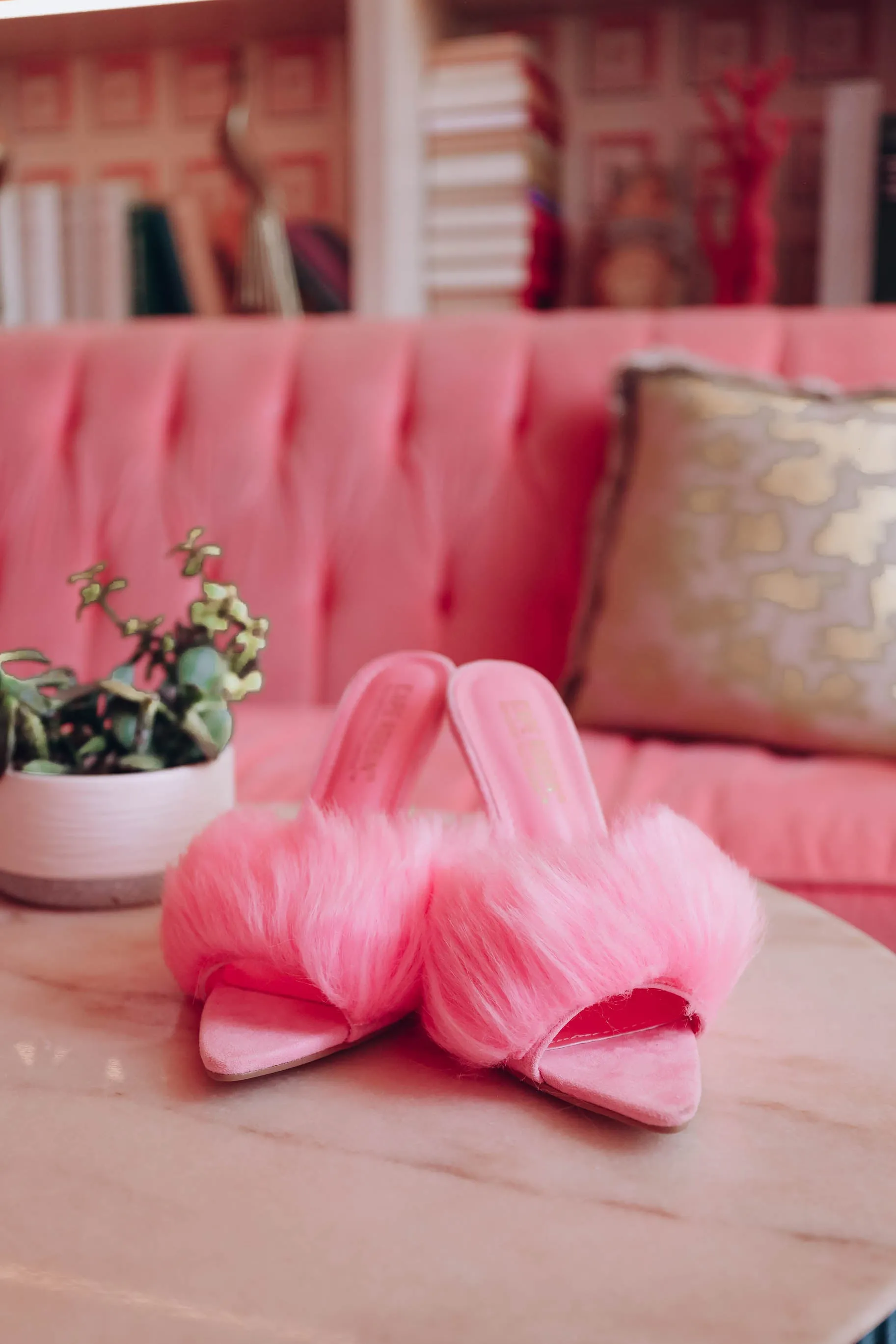 Annalise Fur Slip On Heel - Pink- FINAL SALE