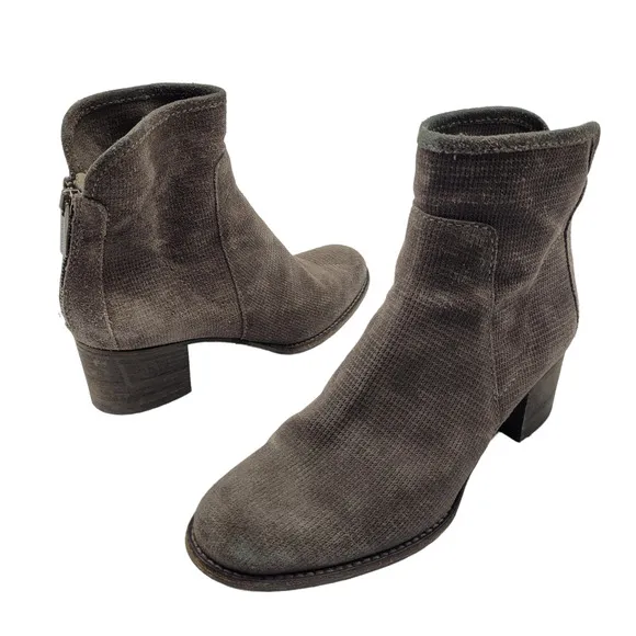 Aquatalia Womens Taylor Textured Suede Stack Heeled Zip Back Booties sz 7 gray