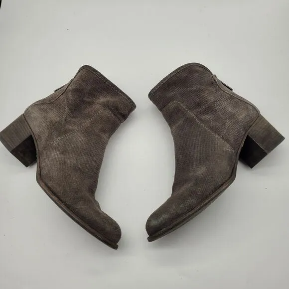 Aquatalia Womens Taylor Textured Suede Stack Heeled Zip Back Booties sz 7 gray