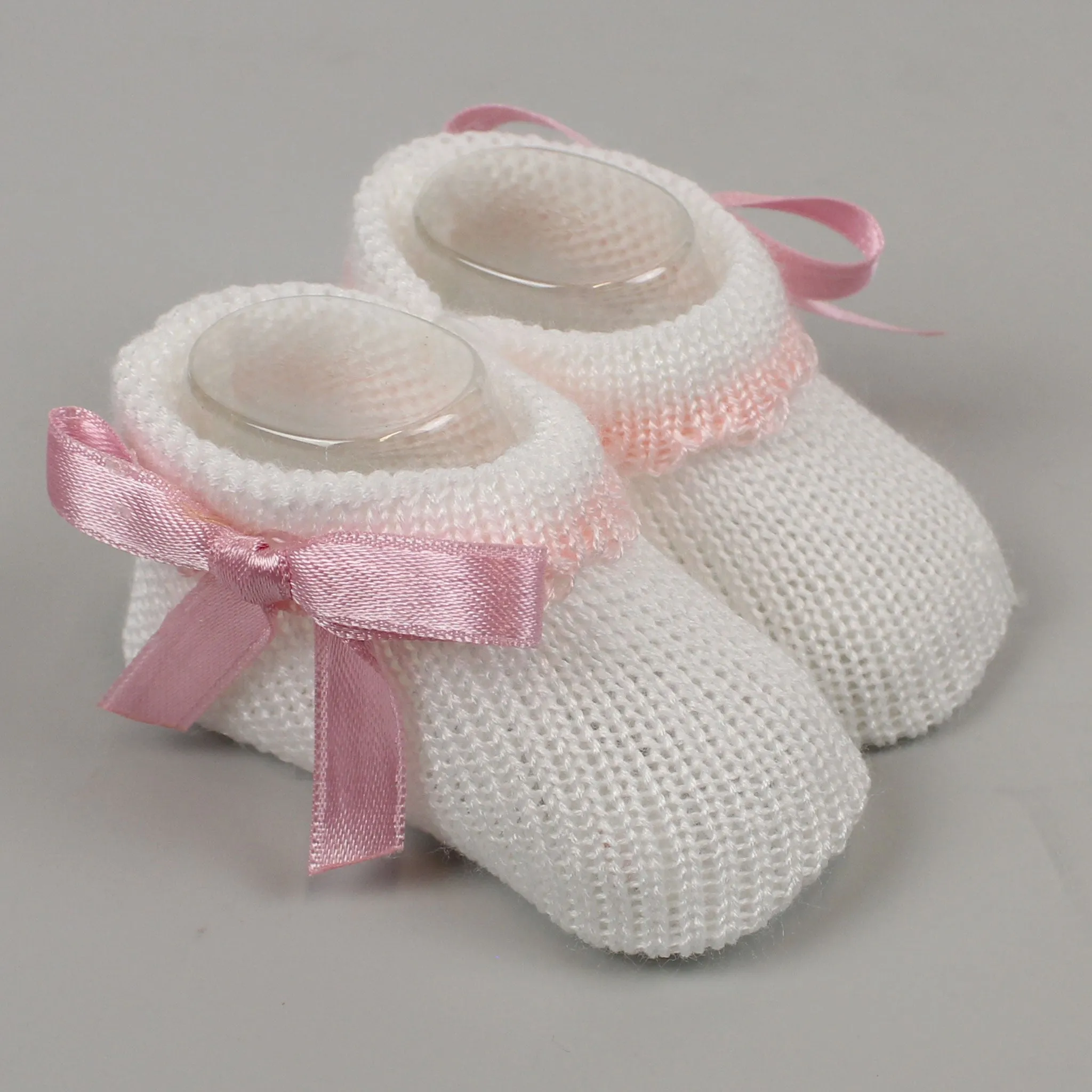 Baby Girls White/Pink Knitted Booties - Newborn to 6 months