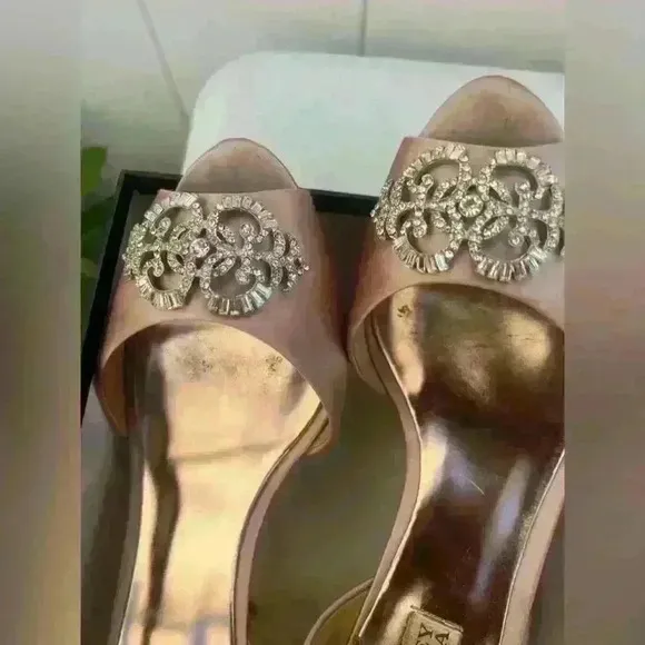 Badgley Mischka Embellished  Peep Toe D'orsay Heel Pumps  9.5M