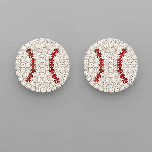 Baseball Gameday Bling Large Stud Earrings Red/White