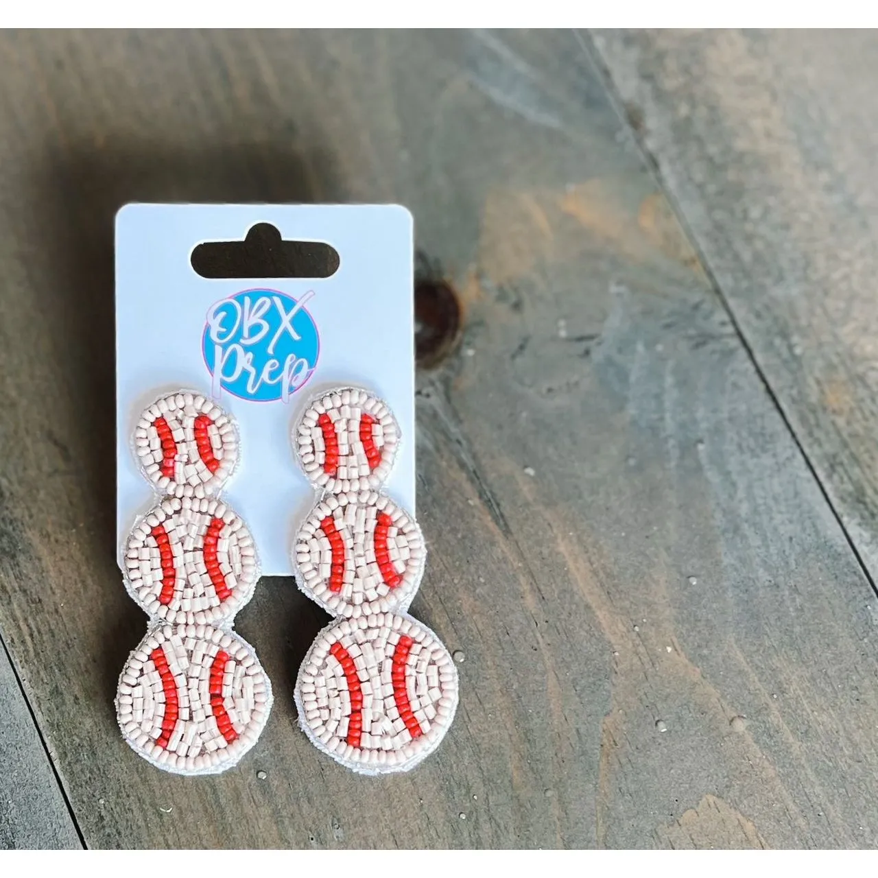 Baseball Triple Seed Beaded Drop Earrings