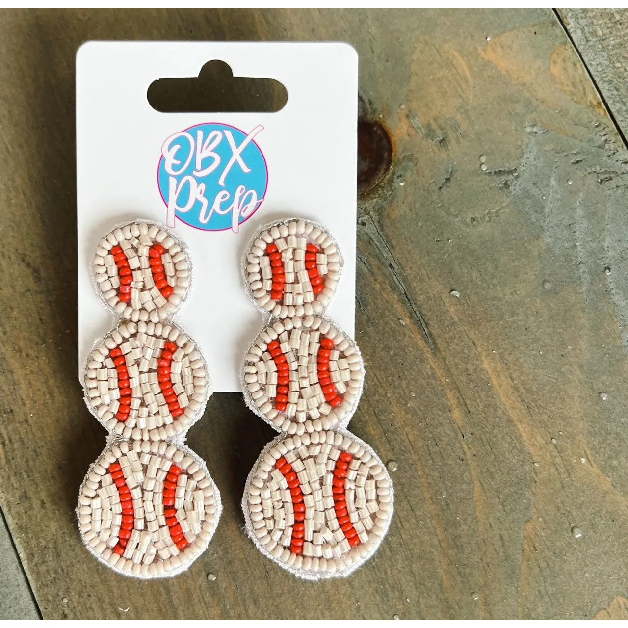 Baseball Triple Seed Beaded Drop Earrings