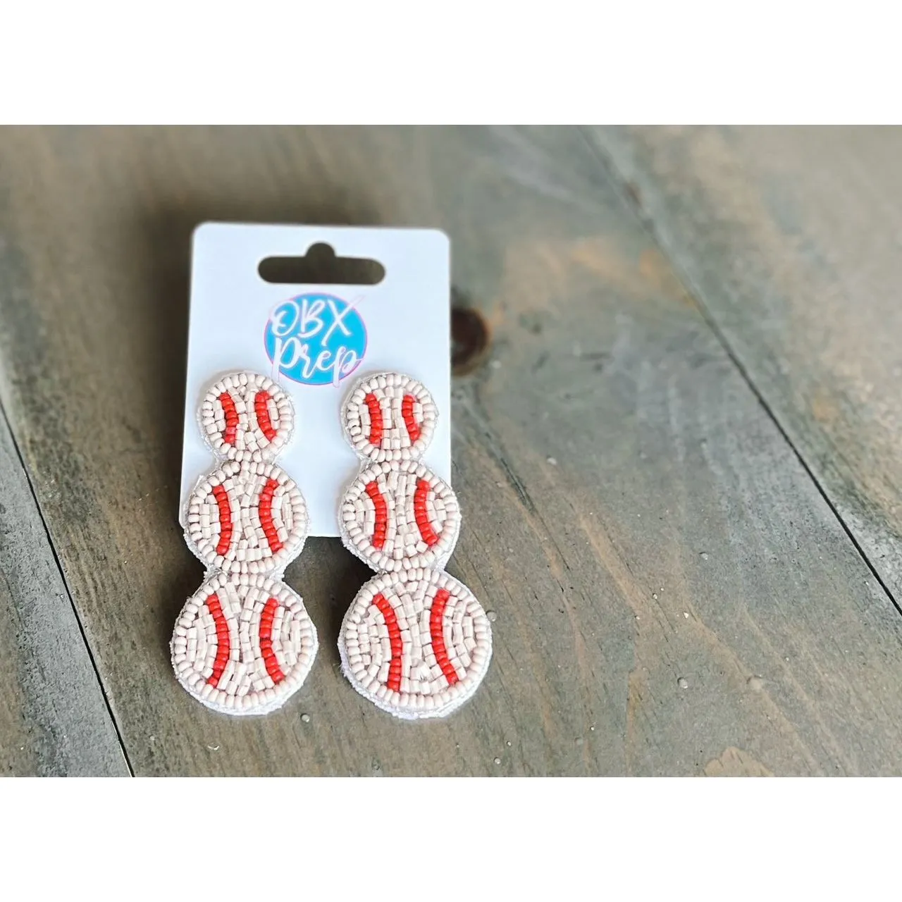 Baseball Triple Seed Beaded Drop Earrings