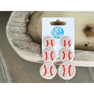 Baseball Triple Seed Beaded Drop Earrings