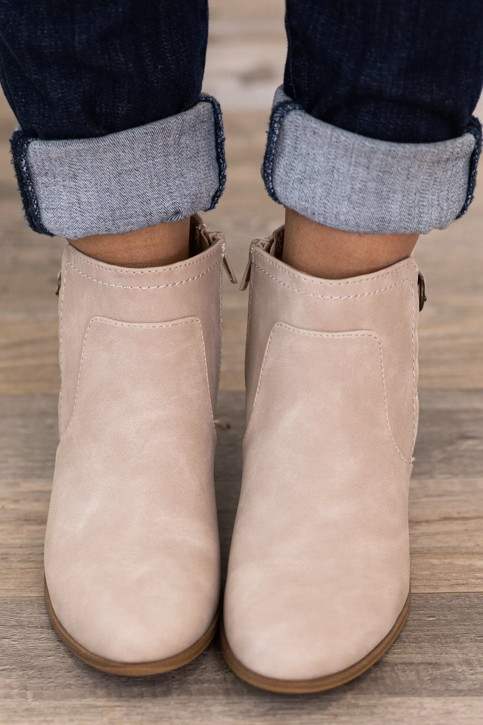 Beige Ankle Booties With Wrap Detail