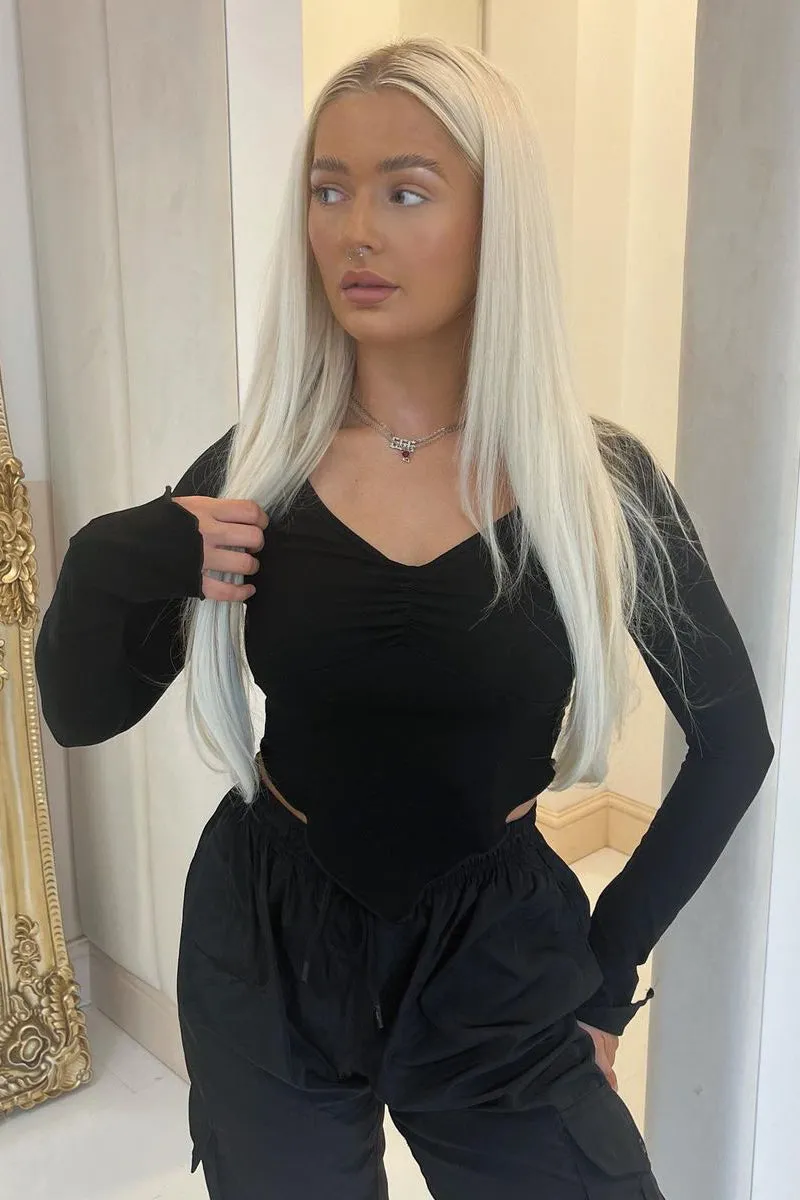 Black Pointed Hem Jersey Crop Top - Gracie