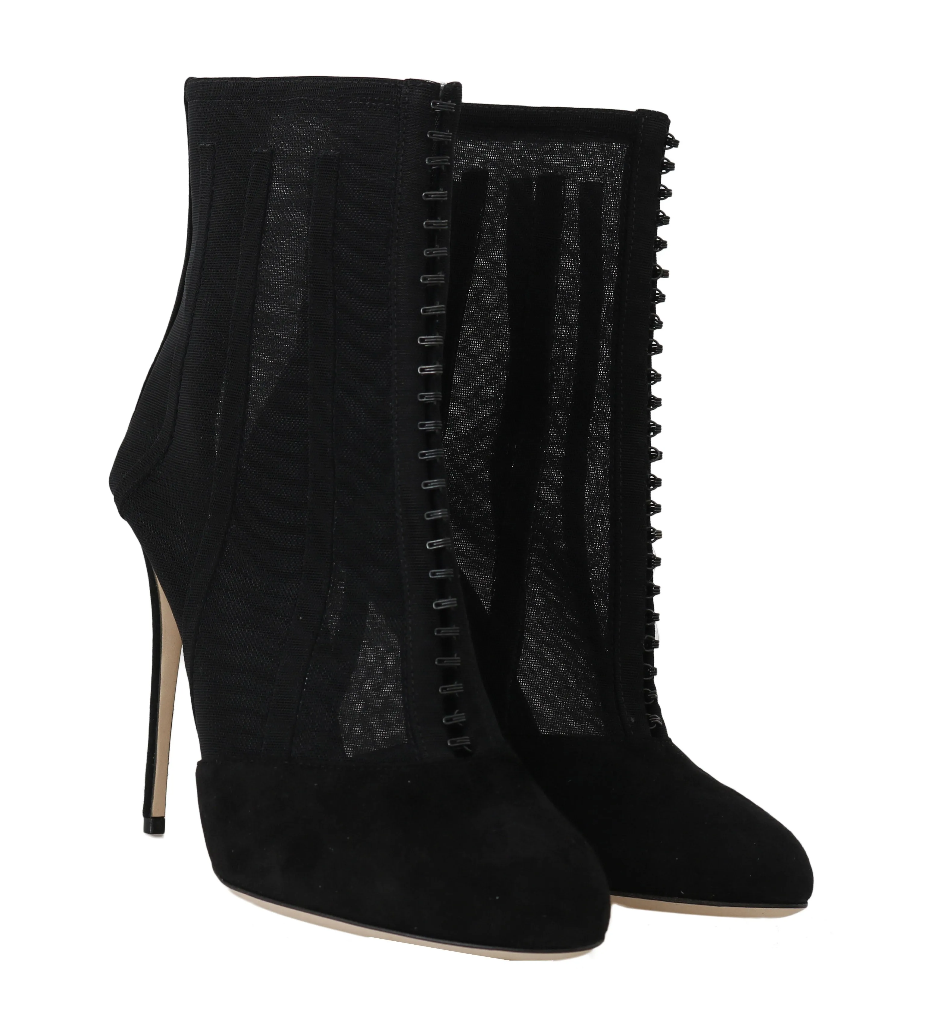 Black Suede Tulle Ankle Booties