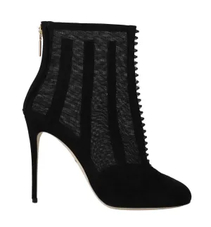 Black Suede Tulle Ankle Booties