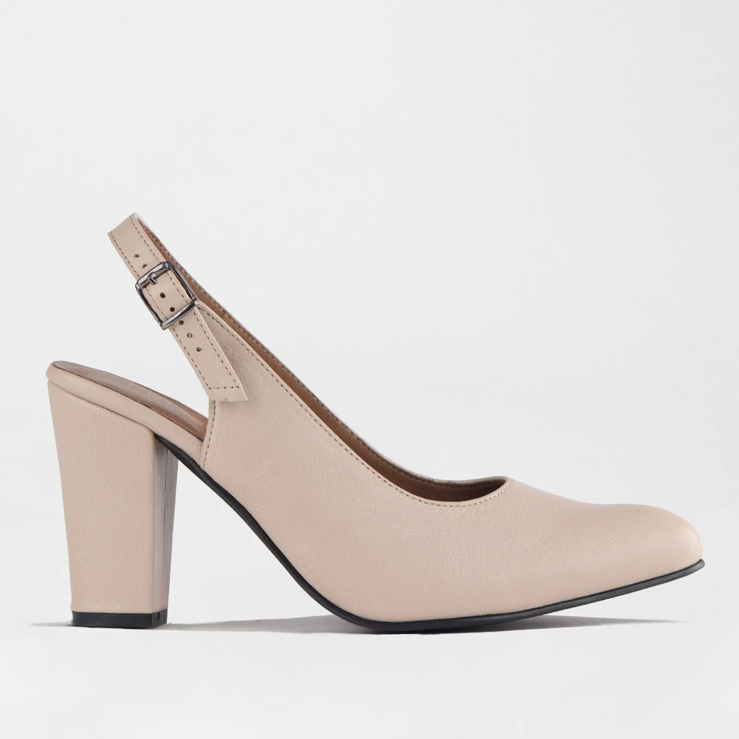 Block Heel Slingback in Ivory - 12790