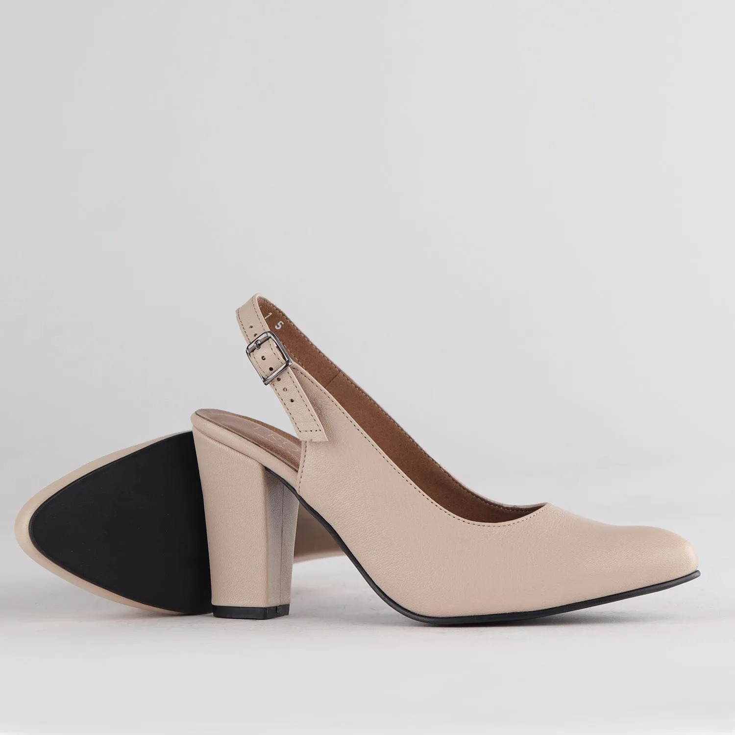 Block Heel Slingback in Ivory - 12790