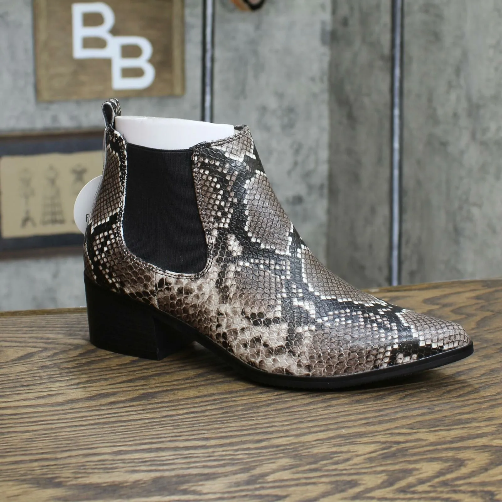 Blondo Emelia Waterproof Chelsea Bootie Brown Snake Leather 8.5