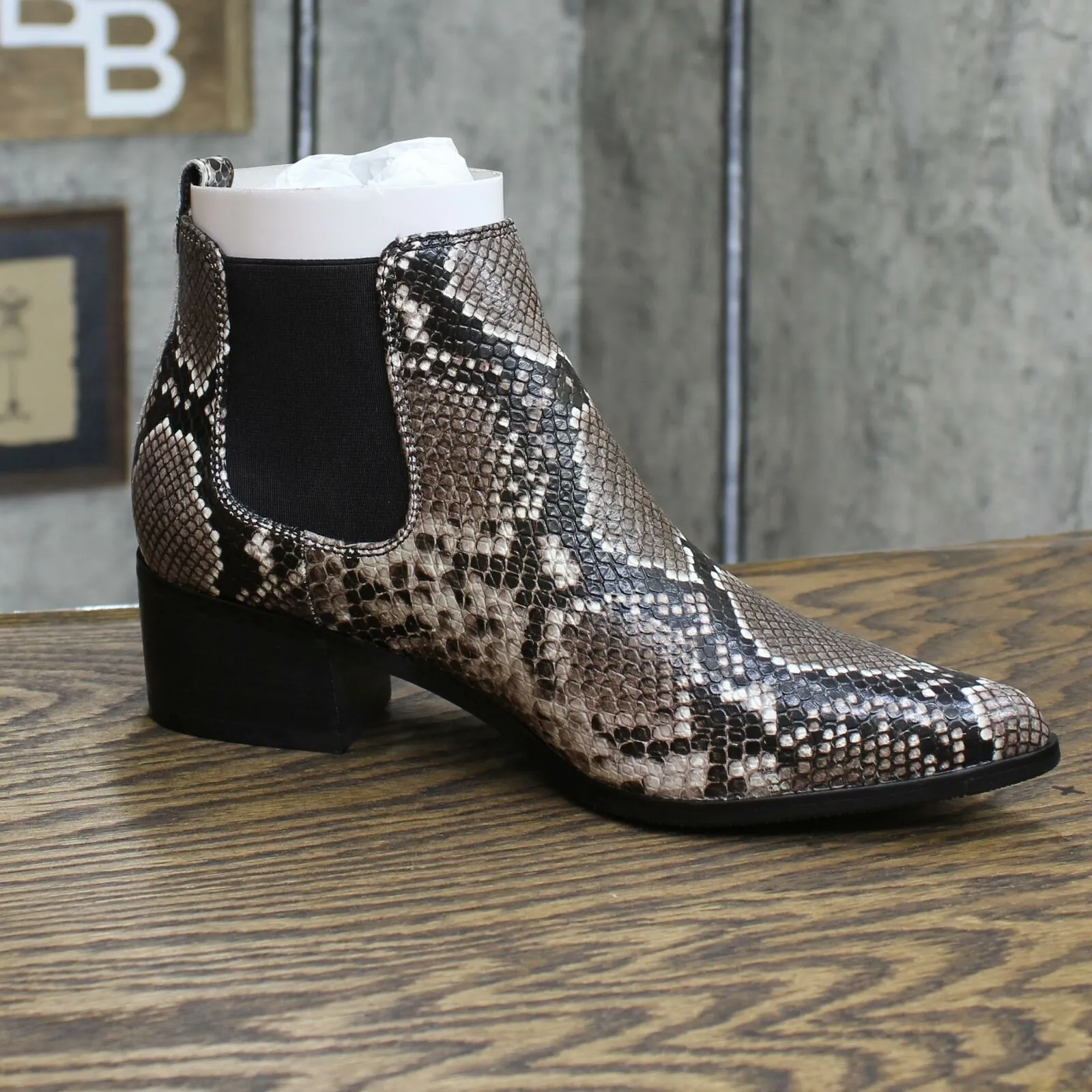 Blondo Emelia Waterproof Chelsea Bootie Brown Snake Leather 8.5