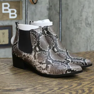 Blondo Emelia Waterproof Chelsea Bootie Brown Snake Leather 8.5