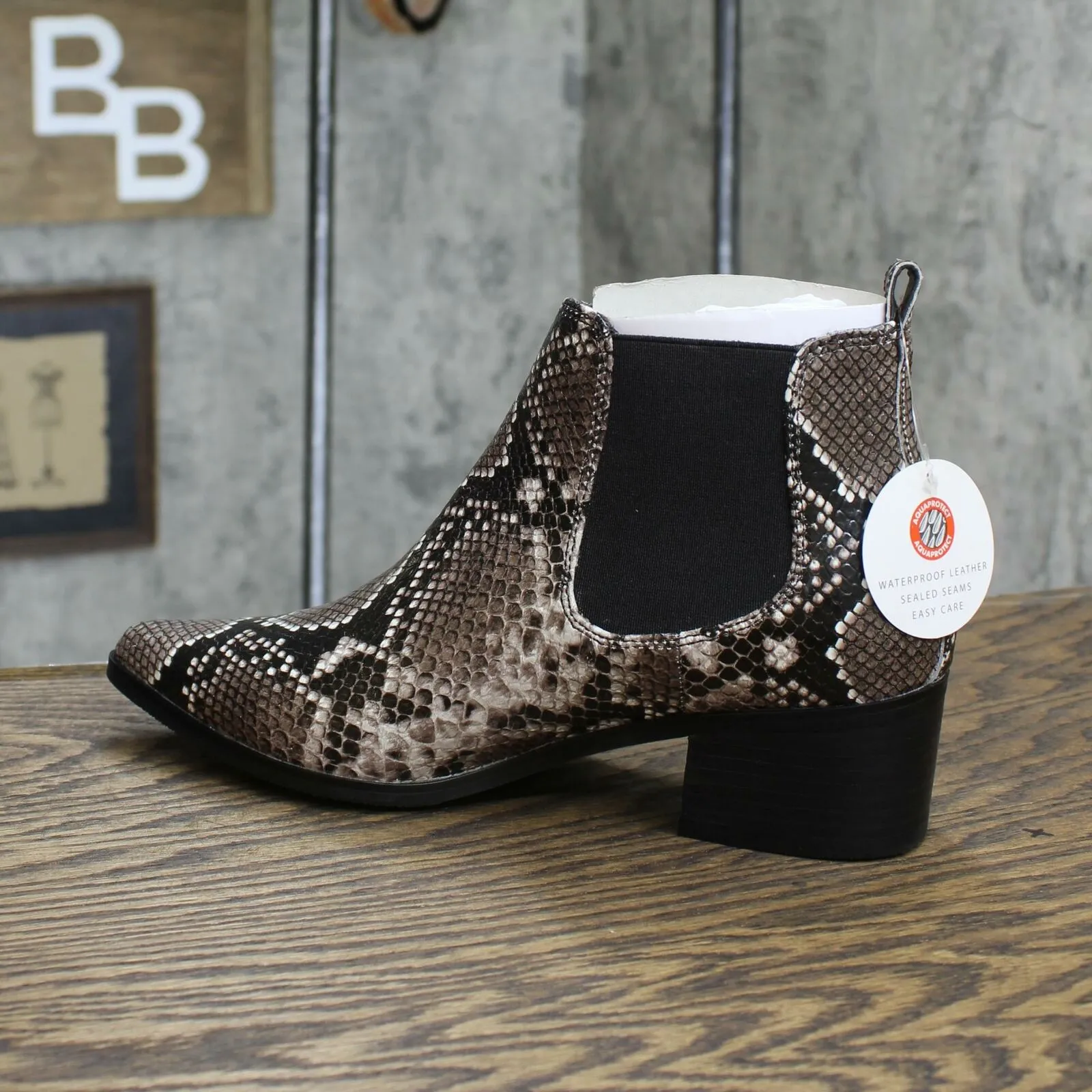 Blondo Emelia Waterproof Chelsea Bootie Brown Snake Leather 8.5
