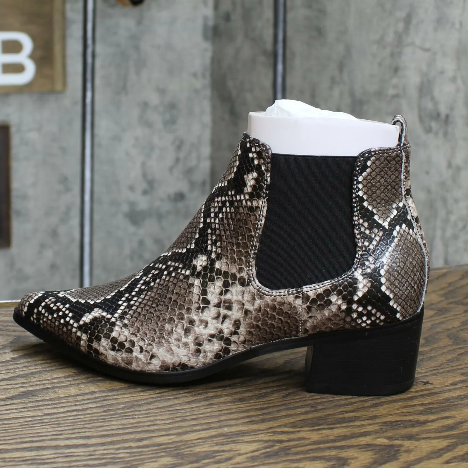 Blondo Emelia Waterproof Chelsea Bootie Brown Snake Leather 8.5