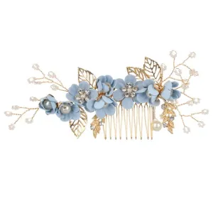 Blue Flower Bridal Hair Comb, Bridesmaid Floral Blue Hairpieces, Wedding Blue Flower Wire Hairpins
