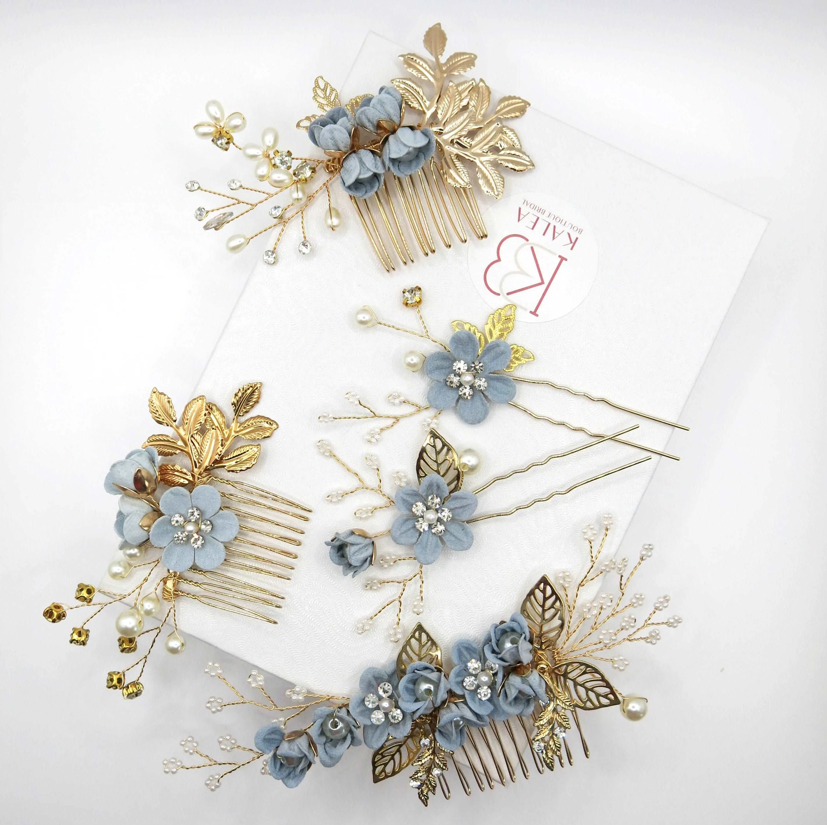 Blue Flower Bridal Hair Comb, Bridesmaid Floral Blue Hairpieces, Wedding Blue Flower Wire Hairpins