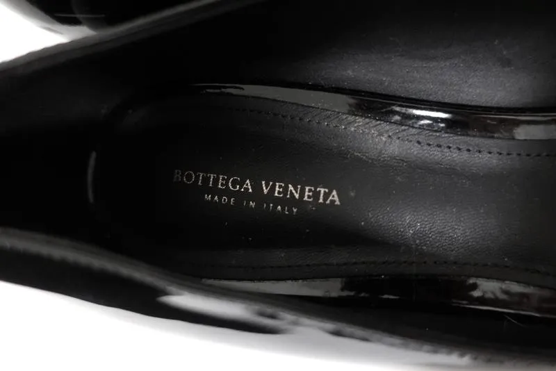 Bottega Veneta Intrecciato Toe Mid-Heel Pumps Black Patent Leather Size 40