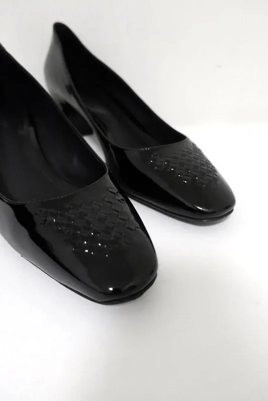 Bottega Veneta Intrecciato Toe Mid-Heel Pumps Black Patent Leather Size 40
