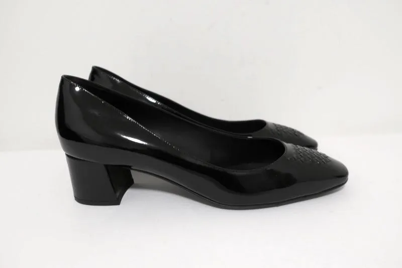 Bottega Veneta Intrecciato Toe Mid-Heel Pumps Black Patent Leather Size 40