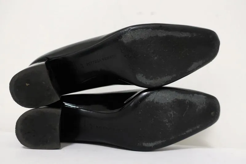 Bottega Veneta Intrecciato Toe Mid-Heel Pumps Black Patent Leather Size 40