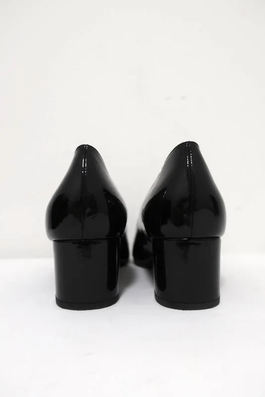 Bottega Veneta Intrecciato Toe Mid-Heel Pumps Black Patent Leather Size 40