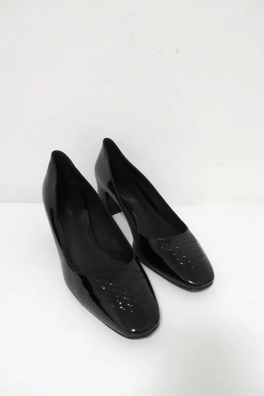 Bottega Veneta Intrecciato Toe Mid-Heel Pumps Black Patent Leather Size 40