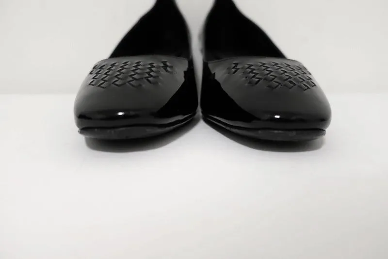 Bottega Veneta Intrecciato Toe Mid-Heel Pumps Black Patent Leather Size 40