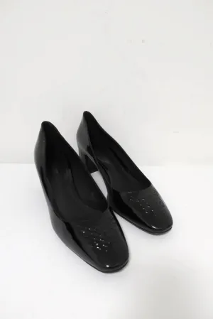 Bottega Veneta Intrecciato Toe Mid-Heel Pumps Black Patent Leather Size 40