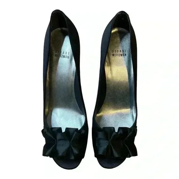 Brand New Stuart Weitzman GIGIRITZ Black Satin Pumps Size 8.5