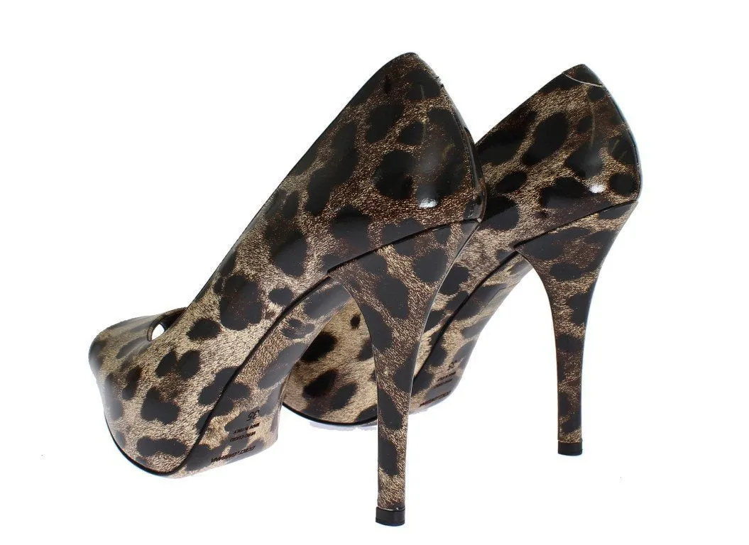 Brown Leather Open Toe Platform Pumps