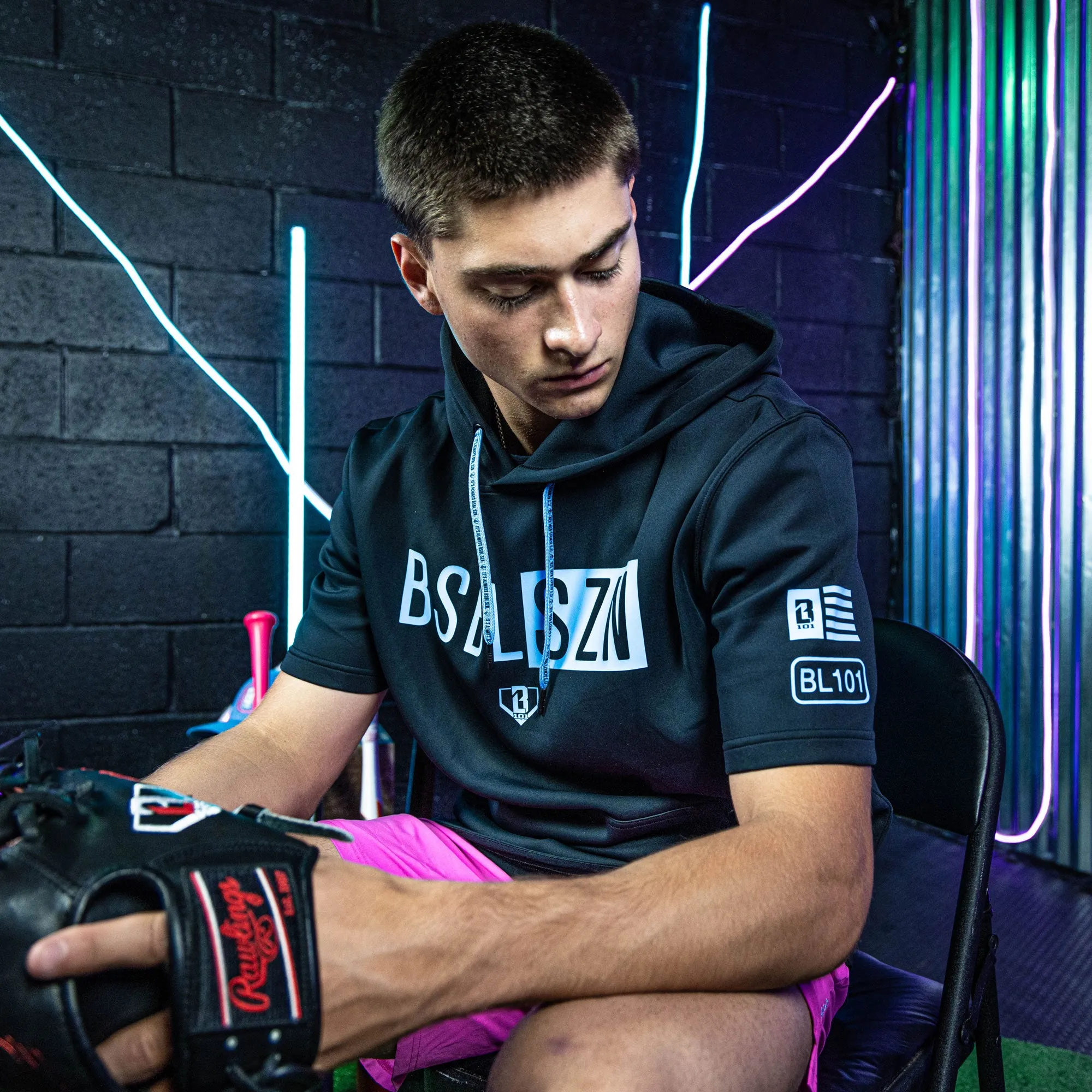 BSBL-SZN Short Sleeve Hoodie V3 - Black/Light Blue