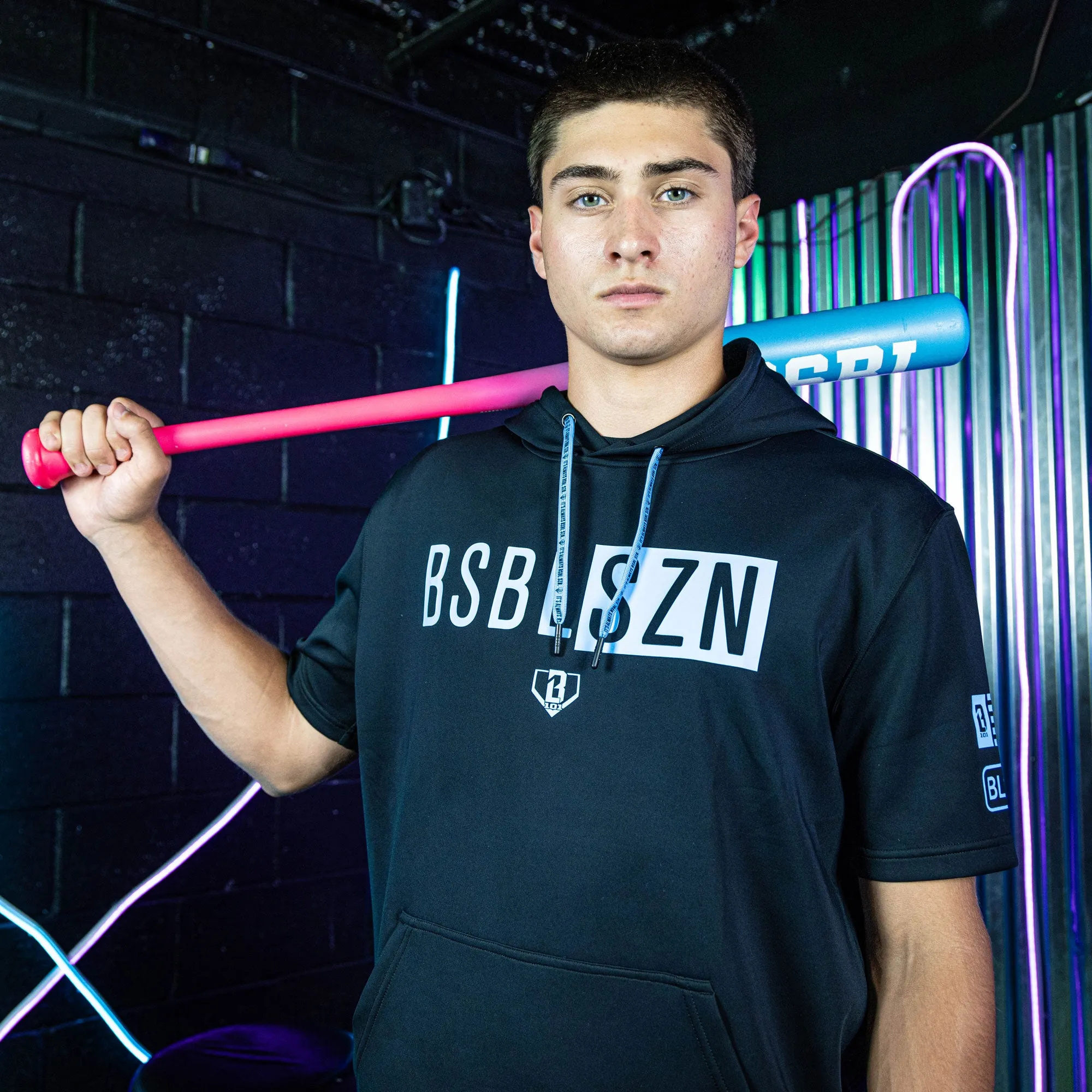 BSBL-SZN Short Sleeve Hoodie V3 - Black/Light Blue